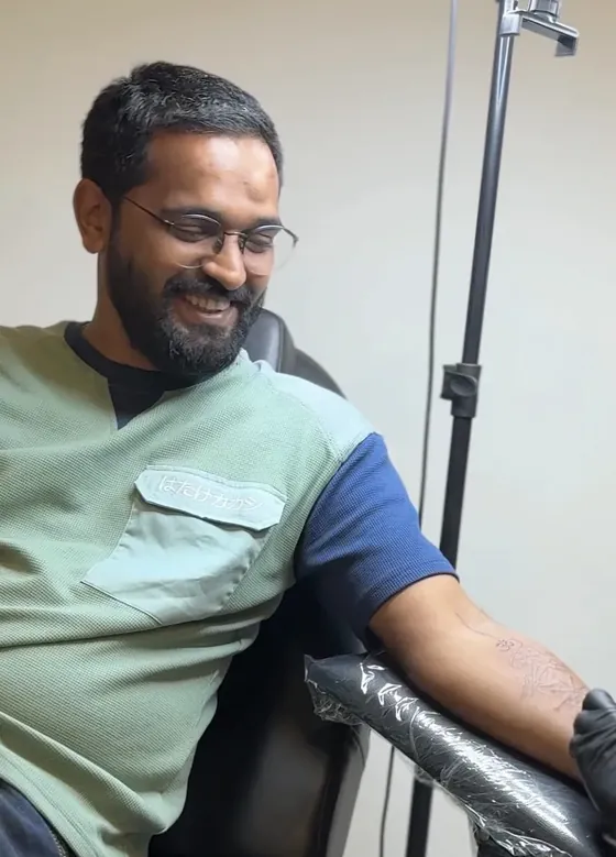 Tattoo design outlined on a client's forearm before the session at Kala Culture Tattoos, Vadodara